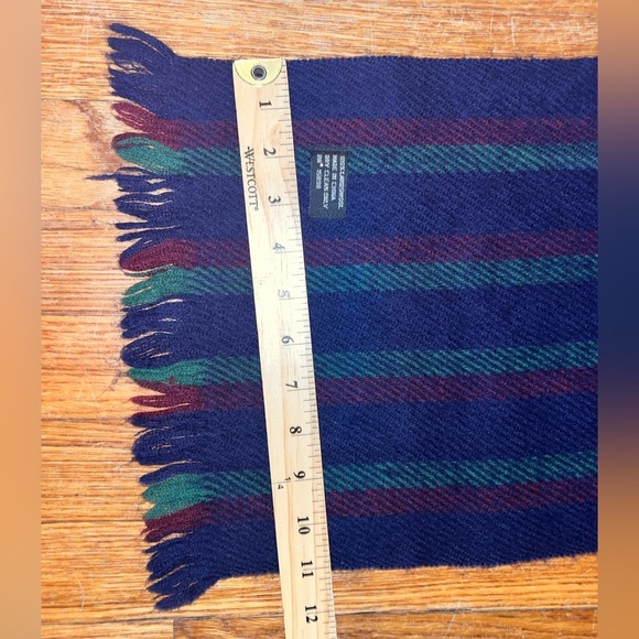 Lambswool holiday scarf blue green red striped winter accessory festive preppy - Picture 4 of 5